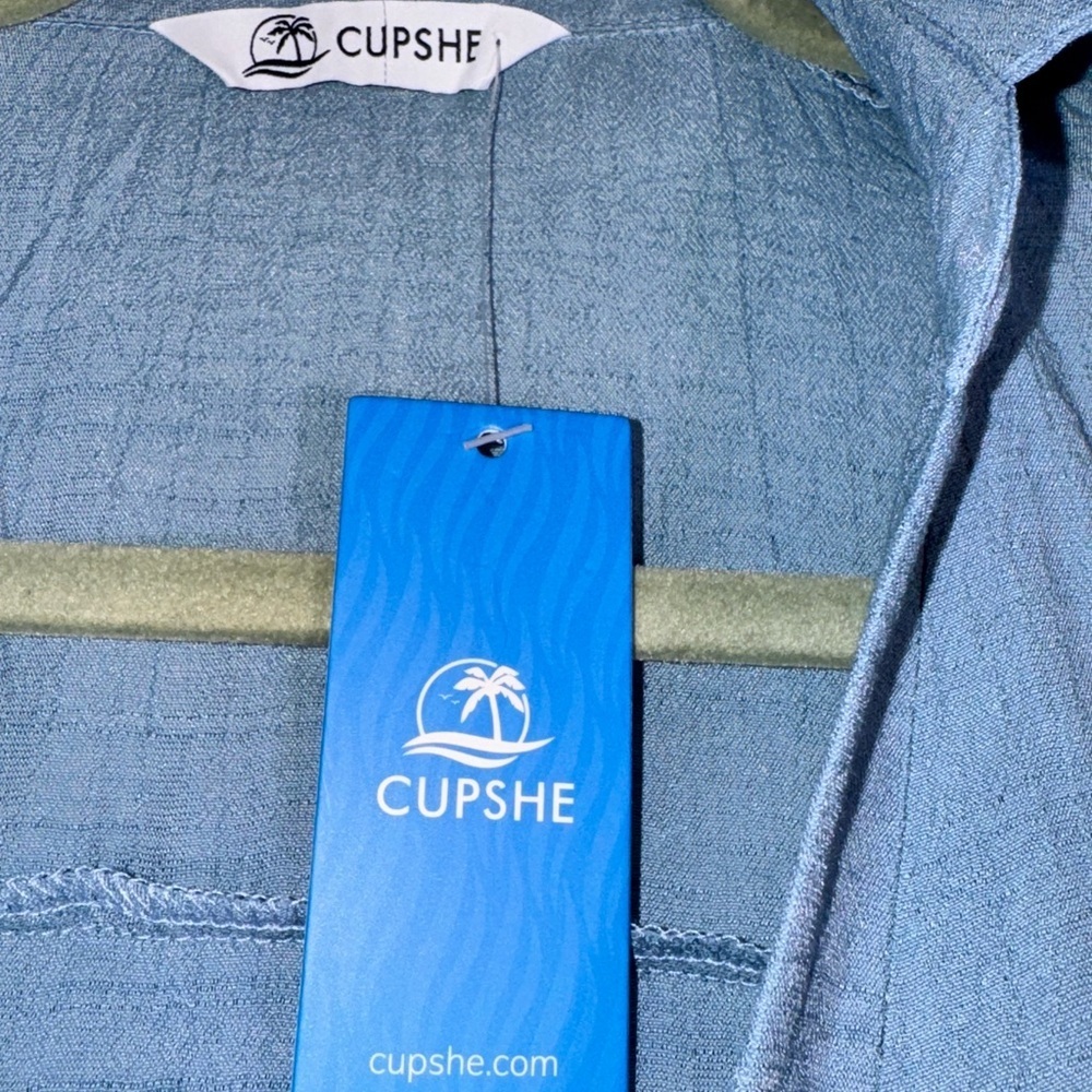 Cupshe Blue linen dress with collar - Picture 2 of 4